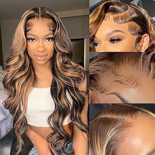 200% Density Honey Blonde Lace Front Wig Human Hair Loose Wave Wig Human Hair Wear And Go Glueless Wig 13x6 HD Lace Front Wigs Pre Plucked With Baby Hair Highlight Ombre Lace Front Wig 26inch