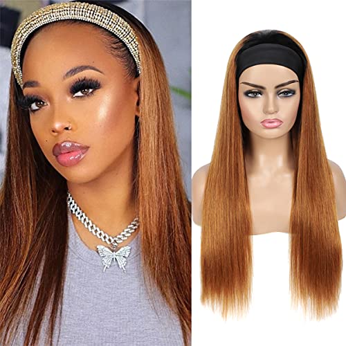 20''1B/30 Ombre Brown Straight Headband Wigs for Black Women Brazilian Virgin Hair Wigs Glueless Machine Made Wig Ombre Brazilian Hair with Glueless None Lace Headband Wigs for Black Women