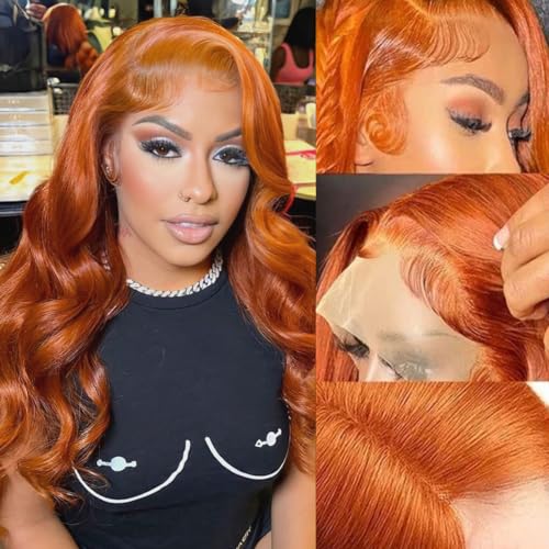 20Inch Ginger Orange Lace Front Wigs Human Hair 180% Density Lace Frontal Body Wave Wig 13x4 Lace Front Human Hair Body Wave Lace Front Wigs for Women Ginger Orange Lace Front Wigs