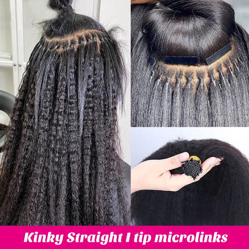 20Inch I Tip Hair Extensions Kinky Straight for Black Women Cold Fusion Remy Hair Bundles Pre Bonded Keratin Stick In Hair Extensions Long Curly for Black Women 50g/50s Curly Tip In Hair Extensions - Image 2