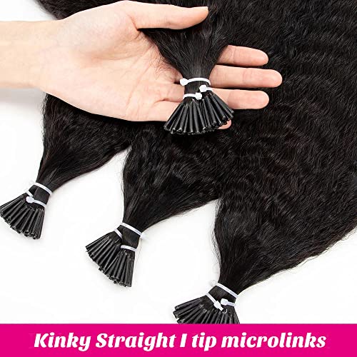 20Inch I Tip Hair Extensions Kinky Straight for Black Women Cold Fusion Remy Hair Bundles Pre Bonded Keratin Stick In Hair Extensions Long Curly for Black Women 50g/50s Curly Tip In Hair Extensions - Image 5