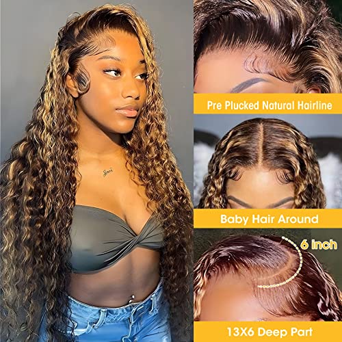 20inch Loose Deep Wave P4/27/30 Highlight 13x6 HD Transparent Lace Front Wigs Ombre Human Hair Wet and Wavy Curly Glueless Lace Frontal Wigs Pre Plucked with Baby Hair 180% Density - Image 3
