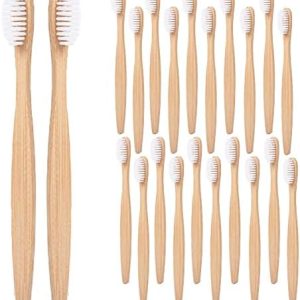20PCS Bamboo Toothbrushes Soft Bristles Biodegradable Natural Wooden Toothbrush for Men Women, White Portable Plastic Free Eco-Friendly Tooth Brush Men Women Travel