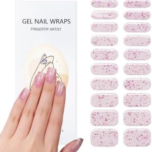 20 Pink Glitter Semi-Cured Gel Nail Strips for UV Lamps, Salon Quality, Long Lasting