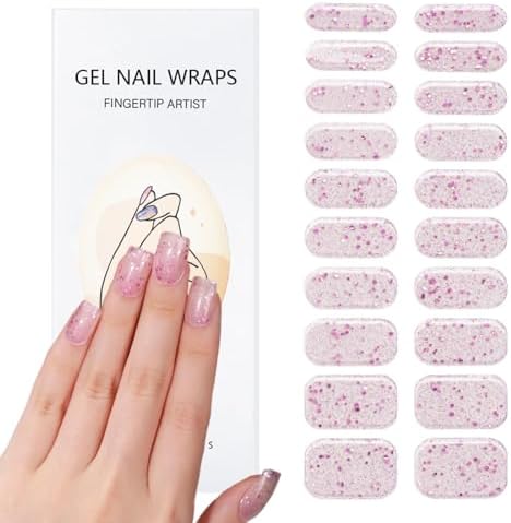 20 Pink Glitter Semi-Cured Gel Nail Strips for UV Lamps, Salon Quality, Long Lasting