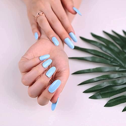 20Pcs Light Blue Solid Semi-Cured Gel Nail Wraps for DIY Manicures - Image 6