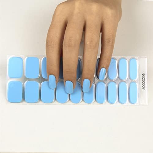 20Pcs Light Blue Solid Semi-Cured Gel Nail Wraps for DIY Manicures - Image 2