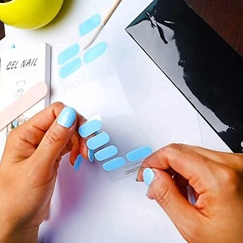 20Pcs Light Blue Solid Semi-Cured Gel Nail Wraps for DIY Manicures - Image 7