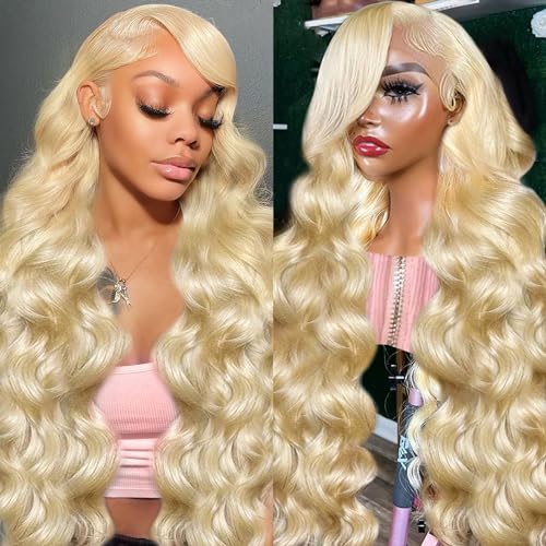 210% Density 613 13x6 Lace Front Wig Human Hair Body Wave Blonde Lace Front Wigs Human Hair 28Inch 613 HD Transparent Lace Frontal Wig for Women Glueless Wigs Human Hair Pre Plucked with Baby Hair