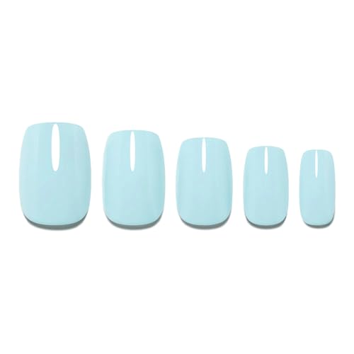Fake Nail Triple-Layer Thick Kit: Press-on Nails Short Solid Color, Clossy Finsh, No Polish Needed, Salon Quality False Nails for DIY At-Home Manicures(Iced Water) Mothers Day Mom Gifts
