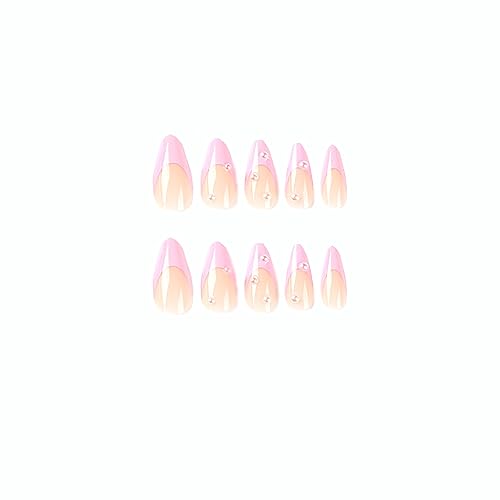 Almond Press on Nails Short White Nails Pearl Acrylic False Nails with Designs Cute Artificial Fake Nails Reusable Glue on Nails Pink Artificial Stick on Nails for Women Girls - Image 8