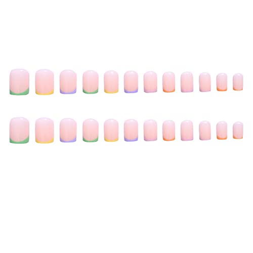 Colorful Glossy Square French Tip Press On Nails Set for Women 24 Count - Image 4