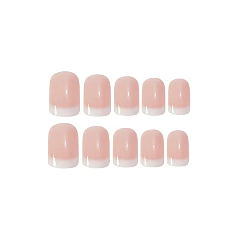 24 Piece Short Pink French Tip Glossy Full Cover Acrylic Press On Nails Set - Image 5