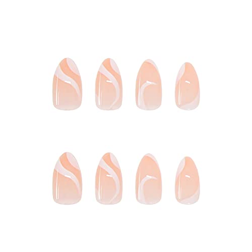 24 Piece Medium Almond White Swirl Press on Nails Kit with Glue for Women - Image 5