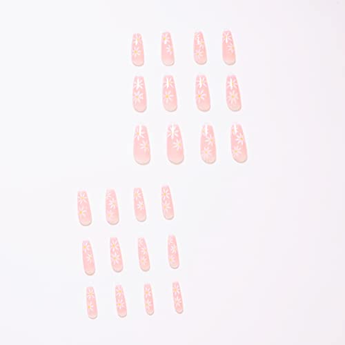 Yellow Flower Almond Press On Nails Kit for Women and Girls, 24 Piece Set - Image 2