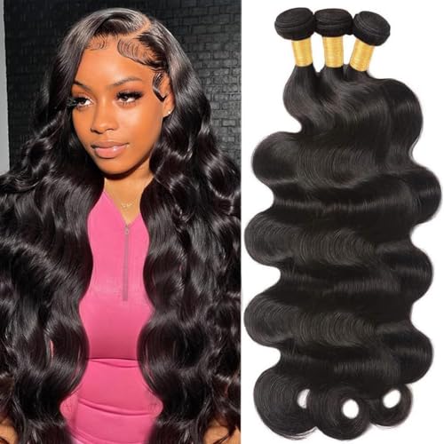22 24 26 Inch Body Wave Bundles Human Hair Body Wave Bundles 10A Brazilian 100% Unprocessed Virgin Human Hair Wet and Wavy Bundles Double Weft Weave 3 Bundles Natural Black