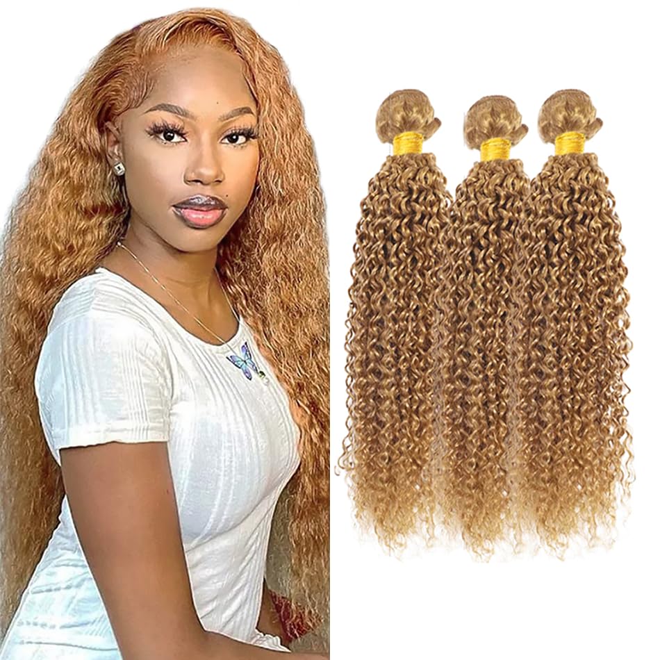 22 24 26 Inch DixerLamx Hair Color #27 Bundles Honey Blonde Curly Human Hair Bundles Brazilian Virgin Hair 3 Bundles Honey Blonde Bundles Human Hair Color #27 Kinky Curly Bundles