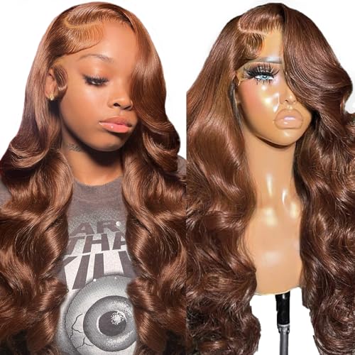 22 Inch 13X6 Chocolate Brown Lace Front Wig Human Hair Pre Plucked, Body Wave Frontal Wigs Human Hair Hd Lace, Glueless 13x6 Lace Front Wigs Human Hair Colored With Baby Hair