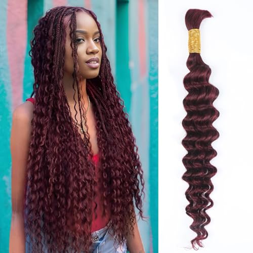 22 Inch Deep Wave Bulk Human Hair for Braiding 50g 1 Bundle Unprocessed Brazilian Virgin Hair Extensions Kinky Curly 99J