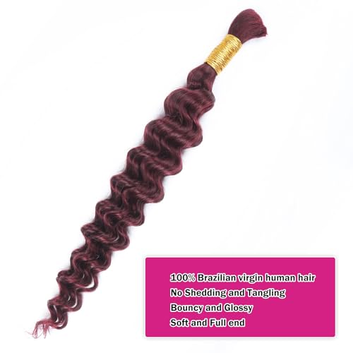 22 Inch Deep Wave Bulk Human Hair for Braiding 50g 1 Bundle Unprocessed Brazilian Virgin Hair Extensions Kinky Curly 99J - Image 2