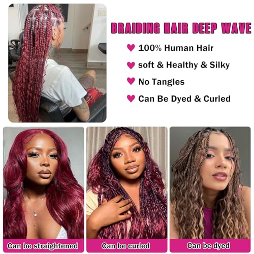 22 Inch Deep Wave Bulk Human Hair for Braiding 50g 1 Bundle Unprocessed Brazilian Virgin Hair Extensions Kinky Curly 99J - Image 6