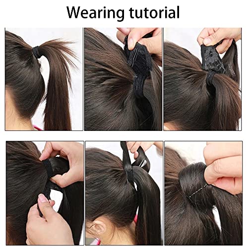 22'' Kinky Straight Ponytail Synthetic Fiber Wrap Around Ponytail Clip in Hair Extensions Ponytail for Women Brown Black - Image 6