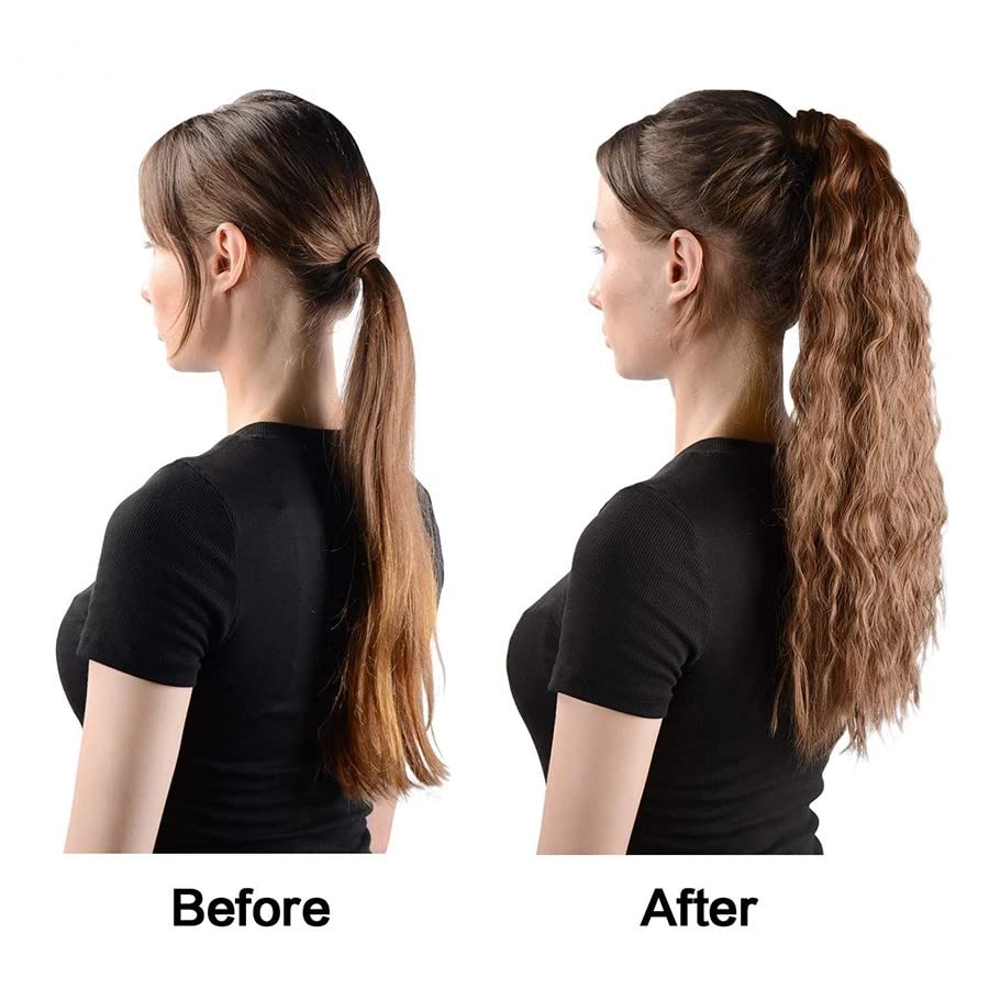 22'' Kinky Straight Ponytail Synthetic Fiber Wrap Around Ponytail Clip in Hair Extensions Ponytail for Women Brown Black - Image 5