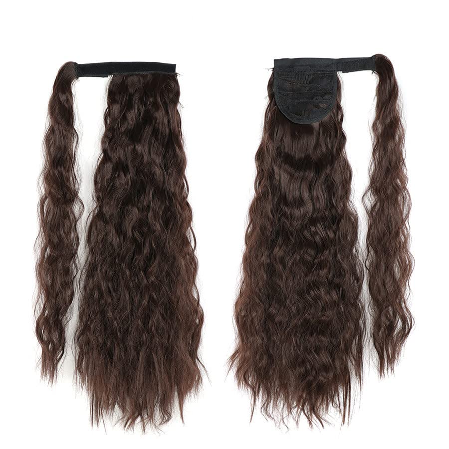 22'' Kinky Straight Ponytail Synthetic Fiber Wrap Around Ponytail Clip in Hair Extensions Ponytail for Women Brown Black - Image 2