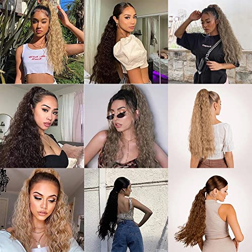 22'' Kinky Straight Ponytail Synthetic Fiber Wrap Around Ponytail Clip in Hair Extensions Ponytail for Women Brown Black - Image 7