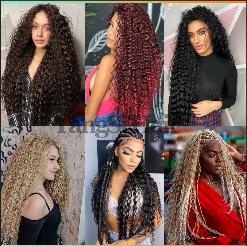 22Inch Ocean Wave 3Pack Crochet hair Extexsions Long Braids Deep wave Synthetic hair Curly Braiding hair for Black Women (22Inch (Pack of 3), Black) - Image 5