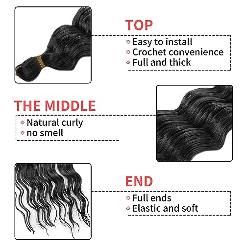 22Inch Ocean Wave 3Pack Crochet hair Extexsions Long Braids Deep wave Synthetic hair Curly Braiding hair for Black Women (22Inch (Pack of 3), Black) - Image 3