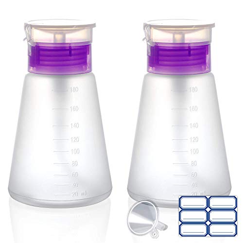 2/3 Pack-Acetone Bottle Push Down Pump Dispenser-Lockable Alcohol Pump Dispenser Bottle -Nail Polish Remover Pump Bottle 100/180 ML-Liquid Dispenser Pump Bottle (2 * 180ml Purple)