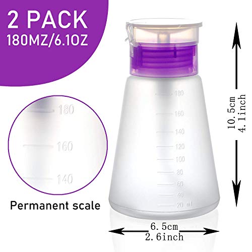 2/3 Pack-Acetone Bottle Push Down Pump Dispenser-Lockable Alcohol Pump Dispenser Bottle -Nail Polish Remover Pump Bottle 100/180 ML-Liquid Dispenser Pump Bottle (2 * 180ml Purple) - Image 2