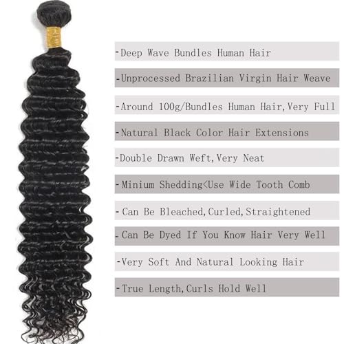 24 26 28 Inch Brazilian Deep Wave Human Hair Bundles Wet and Wavy Natural Black 3 Piece Set - Image 6