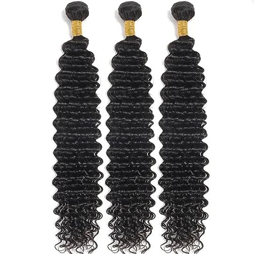 24 26 28 Inch Brazilian Deep Wave Human Hair Bundles Wet and Wavy Natural Black 3 Piece Set - Image 2