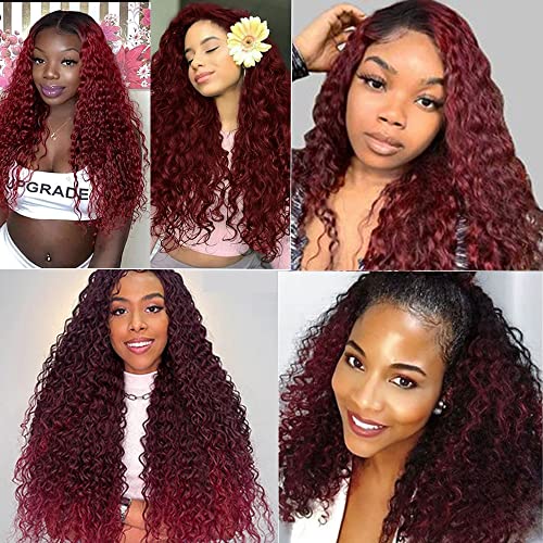 24 26 28 Inch Burgundy Kinky Curly Bundles Ombre Human Hair Bundles Red Curly Bundles 8a Brazilian Virgin Remy Hair Extension For Women Double Weft 1b99j Kinky Curly Bundles 100g/Pc - Image 2