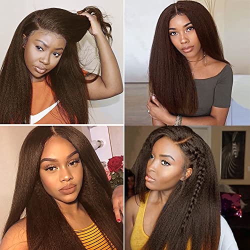 24 26 28 Inch Color #4 Bundles Kinky Straight Human Hair Bundles Brazilian Unprocessed Virgin Remy Human Hair 3 Bundles Dark Brown Yaki Straight Bundles Double Weft Hair Weave for Women - Image 2