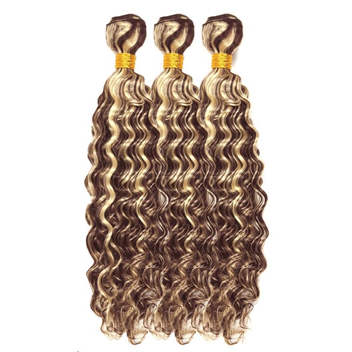 24 26 28 Inch Highlight Human Hair Bundles Honey Blonde Bundles P4/613 Deep Wave Human Hair Bundles Two Tone #4 Brown Mixed With #613 Blonde Bundle - Image 7