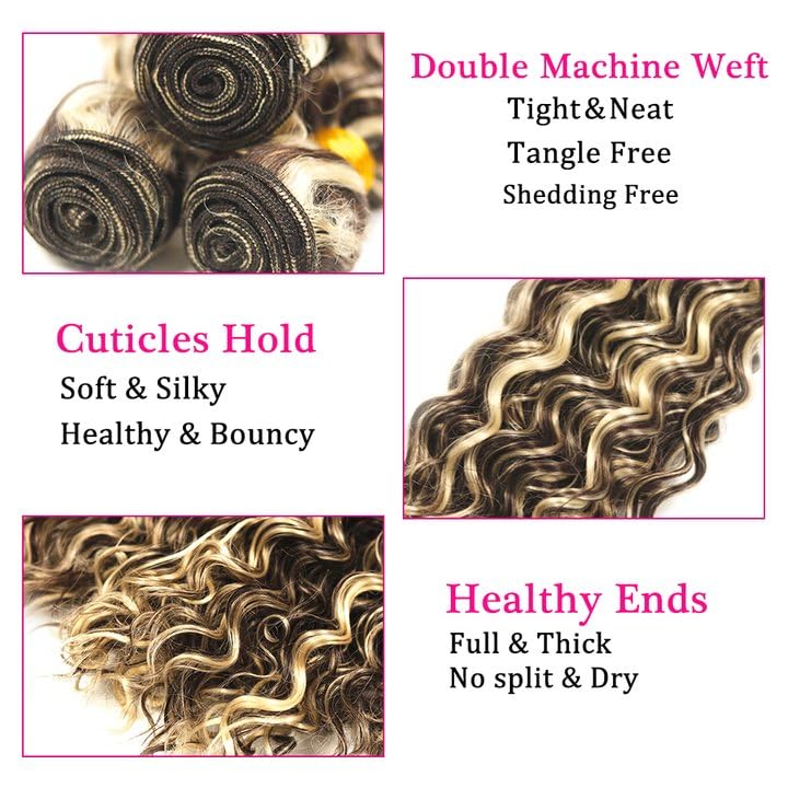 24 26 28 Inch Highlight Human Hair Bundles Honey Blonde Bundles P4/613 Deep Wave Human Hair Bundles Two Tone #4 Brown Mixed With #613 Blonde Bundle - Image 3