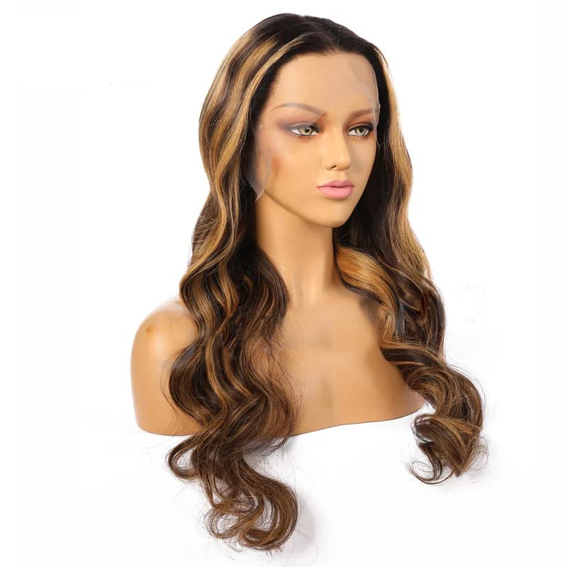 24 Inch Loose Wave Honey Blonde Highlight Human Hair Wigs for Women Pre Plucked Curly Brazilian Highlight 4x4 Lace Closure Wig with 1B Black Roots 150% Density #1B30 Color Highlight Lace Front Wigs - Image 4