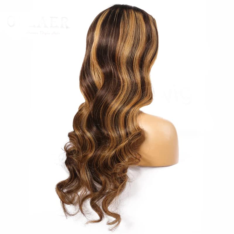 24 Inch Loose Wave Honey Blonde Highlight Human Hair Wigs for Women Pre Plucked Curly Brazilian Highlight 4x4 Lace Closure Wig with 1B Black Roots 150% Density #1B30 Color Highlight Lace Front Wigs - Image 3
