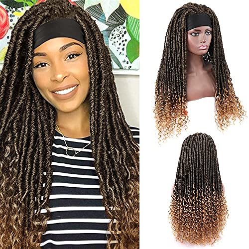 24 Inch Ombre Brown Goddess Locs Curly Ends Headband Wig for Black Women