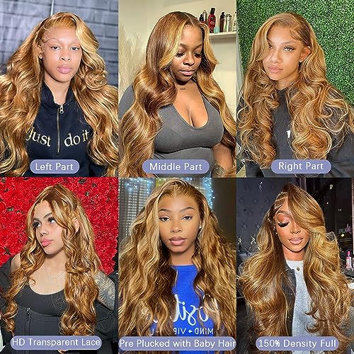 24 Inch Ombre Lace Front Wigs Human Hair 5/27 Colored Human Hair Wig for Women 13x4 HD Lace Highlight Body Wave Lace Frontal Wig Human Hair Pre Plucked with Baby Hair 150% Density - Image 7
