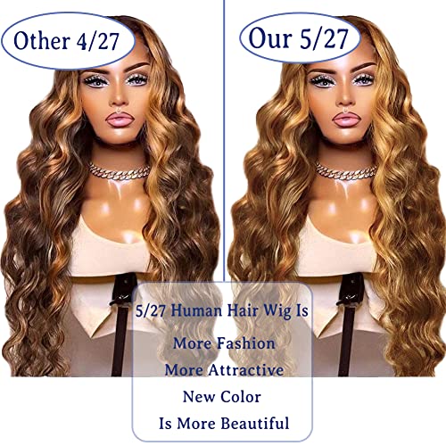 24 Inch Ombre Lace Front Wigs Human Hair 5/27 Colored Human Hair Wig for Women 13x4 HD Lace Highlight Body Wave Lace Frontal Wig Human Hair Pre Plucked with Baby Hair 150% Density - Image 5