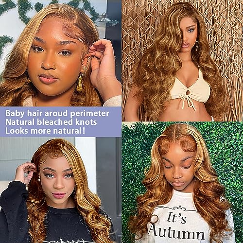 24 Inch Ombre Lace Front Wigs Human Hair 5/27 Colored Human Hair Wig for Women 13x4 HD Lace Highlight Body Wave Lace Frontal Wig Human Hair Pre Plucked with Baby Hair 150% Density - Image 3