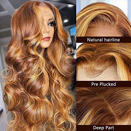 24 Inch Ombre Lace Front Wigs Human Hair 5/27 Colored Human Hair Wig for Women 13x4 HD Lace Highlight Body Wave Lace Frontal Wig Human Hair Pre Plucked with Baby Hair 150% Density - Image 2