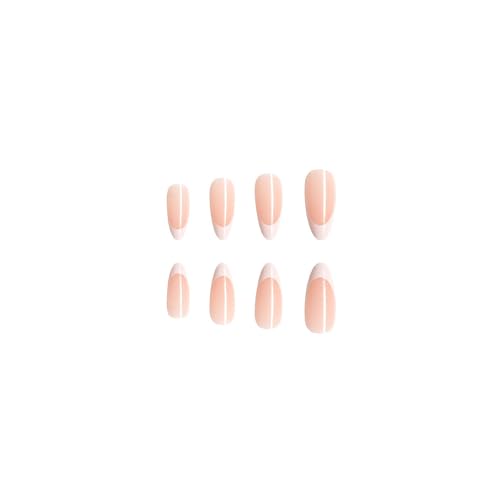 24 Pcs Almond Press on Nails Short French Fake Nails Nude Full Cover False Nails with Designs Round Real Nude Glue on Nails Acrylic Nails Press on Natural Gel Stick on Nails for Women Girls - Image 5