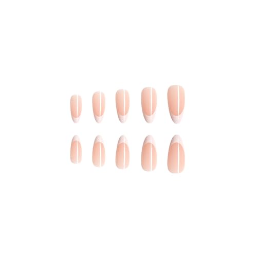 24 Pcs Almond Press on Nails Short French Fake Nails Nude Full Cover False Nails with Designs Round Real Nude Glue on Nails Acrylic Nails Press on Natural Gel Stick on Nails for Women Girls - Image 4