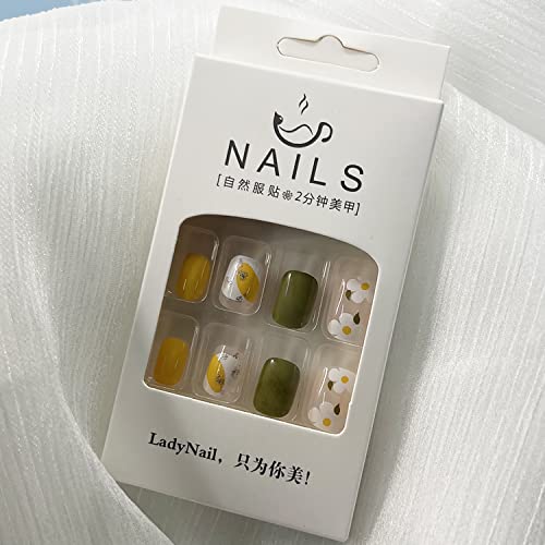 24 Piece Short Yellow Green Summer Flower Press On Nails Acrylic Manicure Kit for Women Girls - Image 6