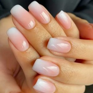 24 PCS Glossy Gradient Light Pink Press On Acrylic Nails, Square Shaped Press On Nails